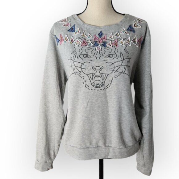Anthropologie Luna Mercantile Co Tiger Graphic Patchwork Oversize Sweatshirt M - Picture 4 of 9